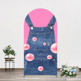 Lofaris Pink Jeans With Pearl Cartoon Birthday Arch Backdrop